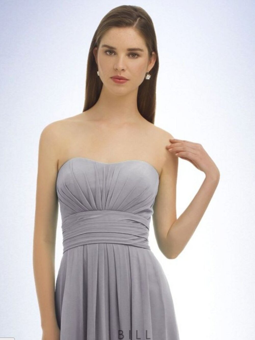 Bill Levkoff 332 Bridesmaid Dress Pewter Gray Strapless Chiffon Long 10